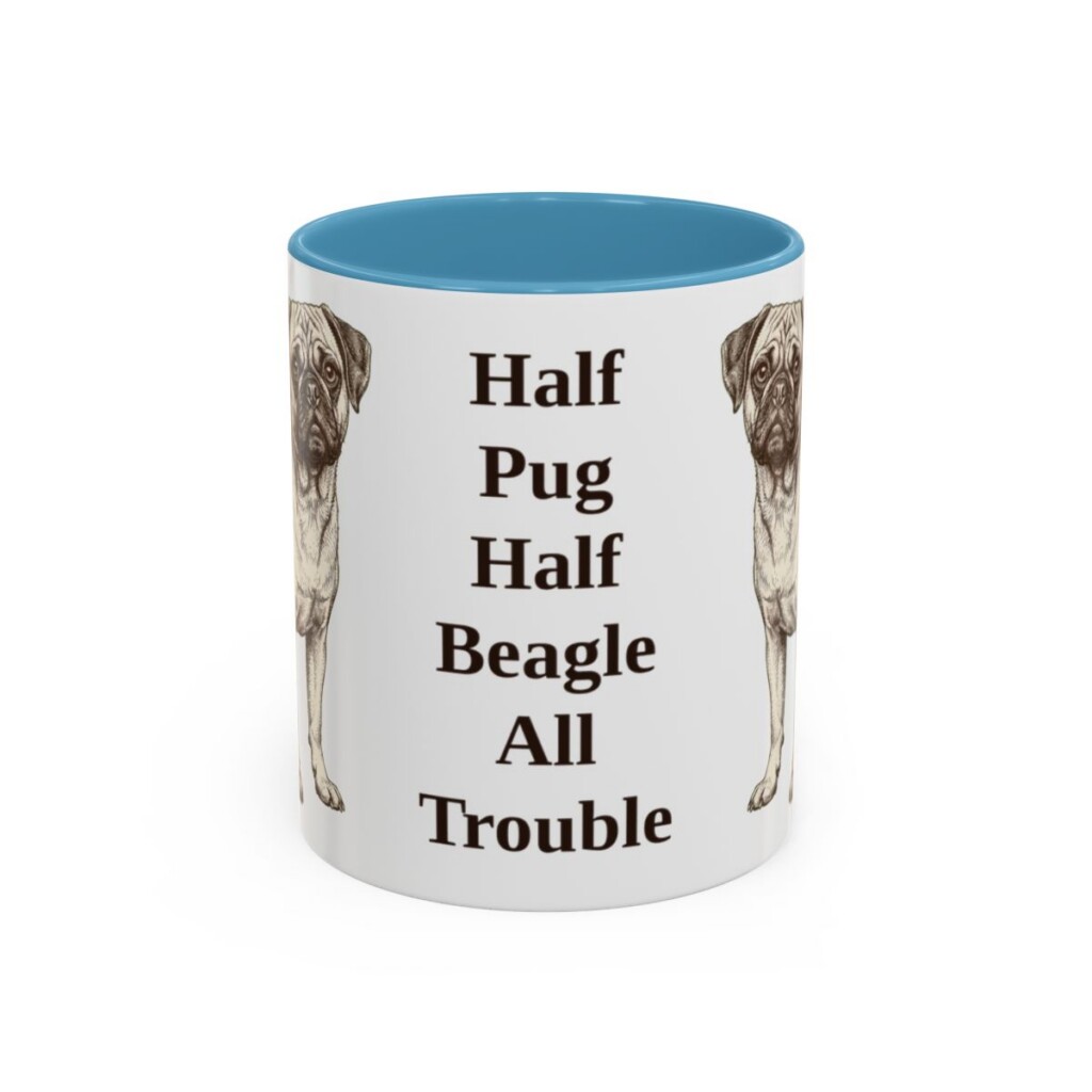 11oz Funny Puggle Mug, Light Blue, front view