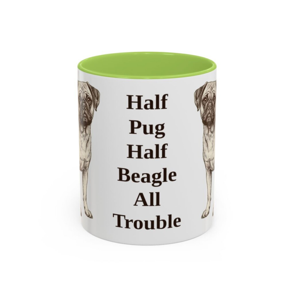 11oz Funny Puggle Mug, Light Green, front view