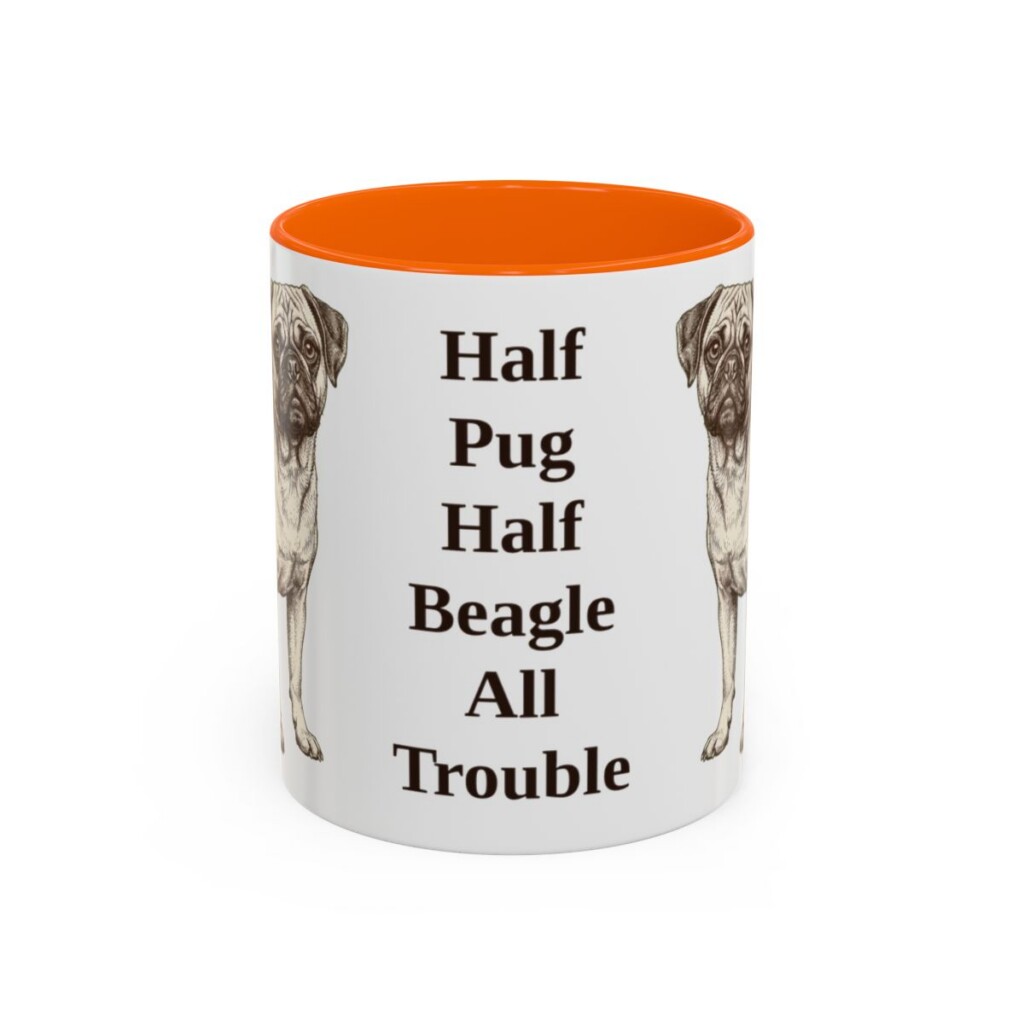 11oz Funny Puggle Mug, Orange, front view