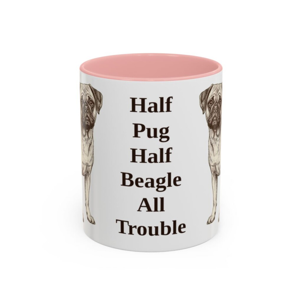 11oz Funny Puggle Mug, Pink, front view