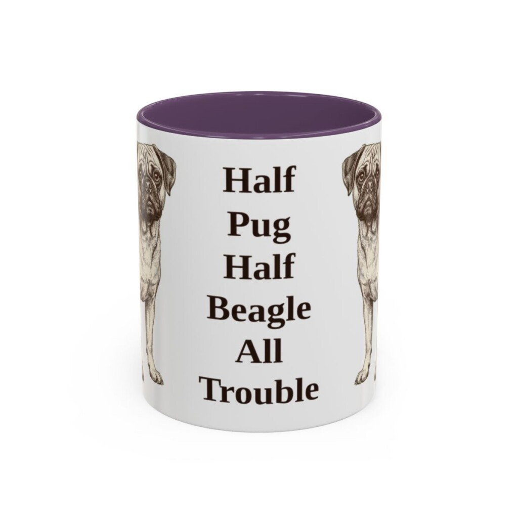 11oz Funny Puggle Mug, Purple, front view
