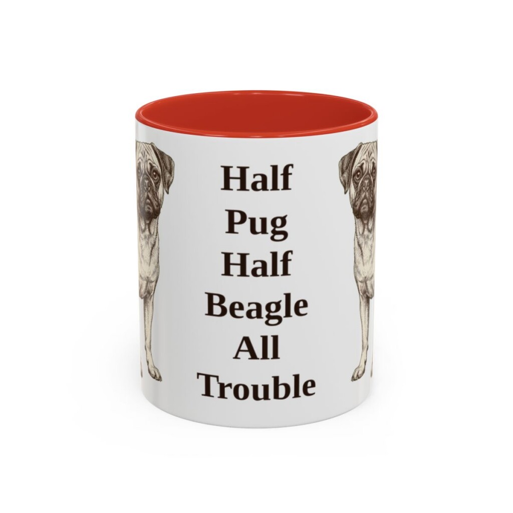 11oz Funny Puggle Mug, Red, front view