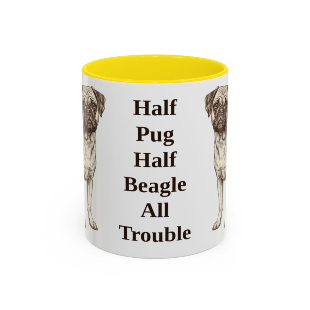 11oz Funny Puggle Mug, Yellow, front view