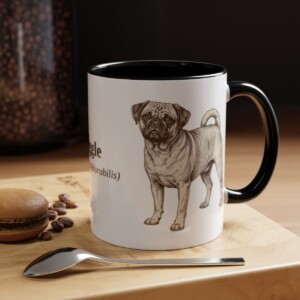 11oz Puggle Latin Mug, Black, lifestyle photo