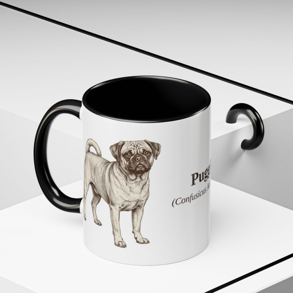 11oz Puggle Latin Mug, Black, lifestyle photo