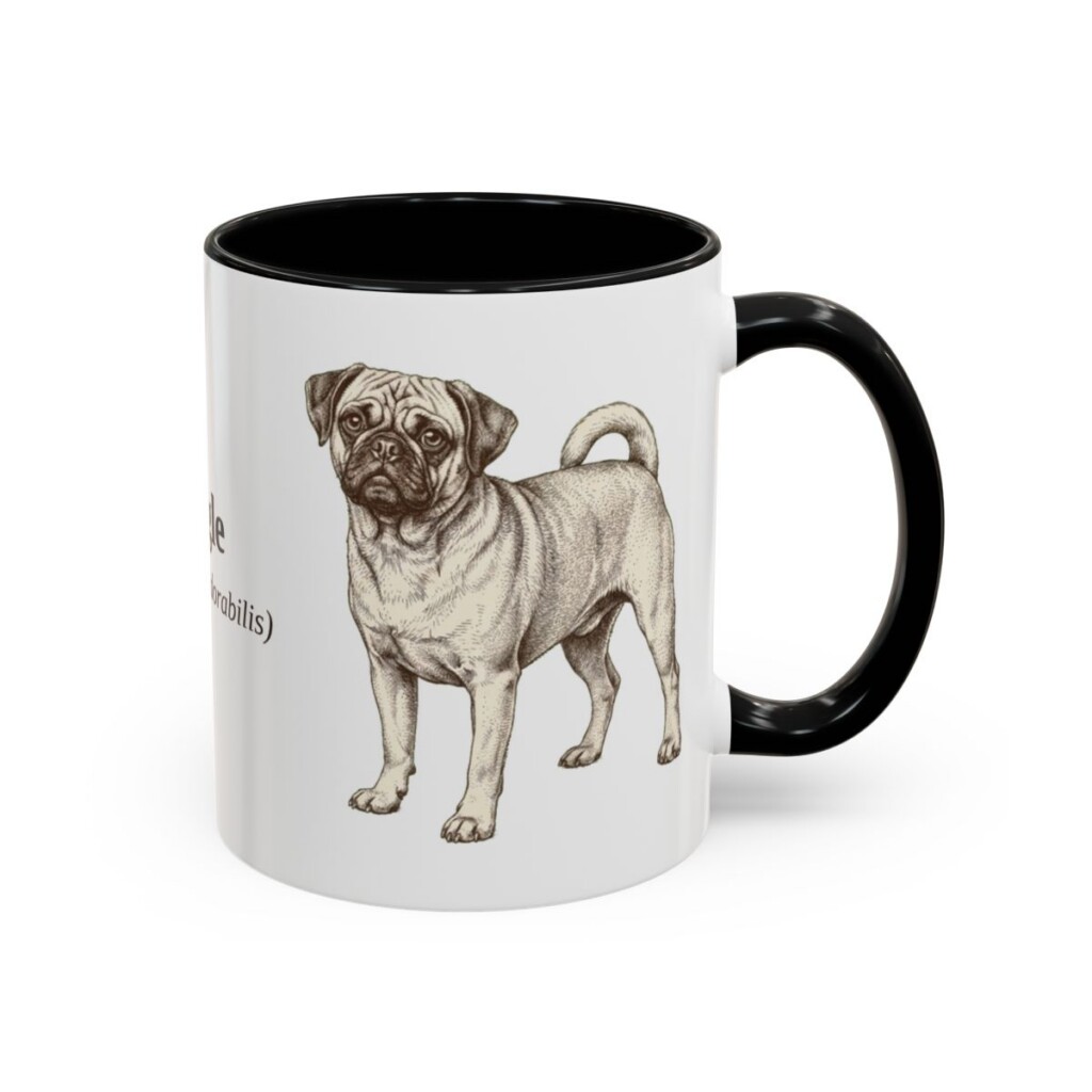 11oz Puggle Latin Mug, Black, right side view