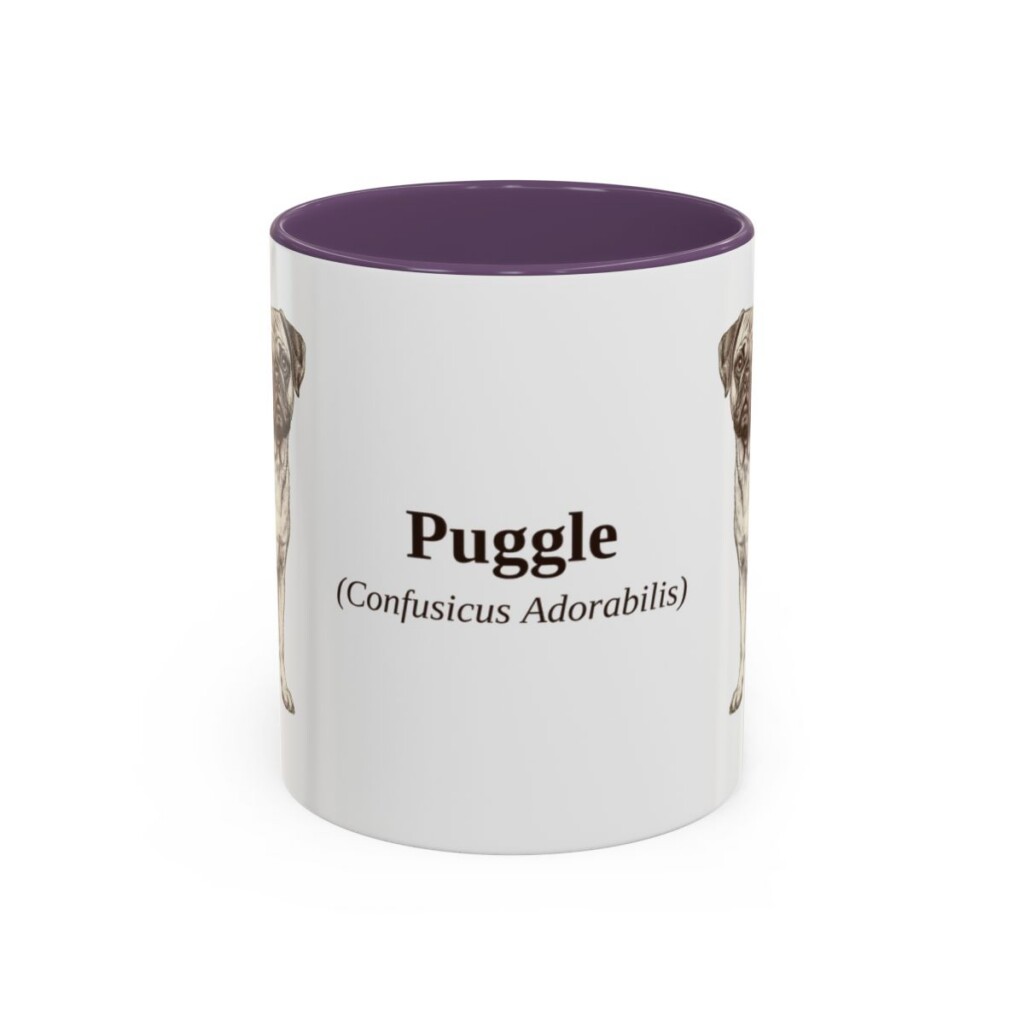 11oz Puggle Latin Mug, Purple, front view