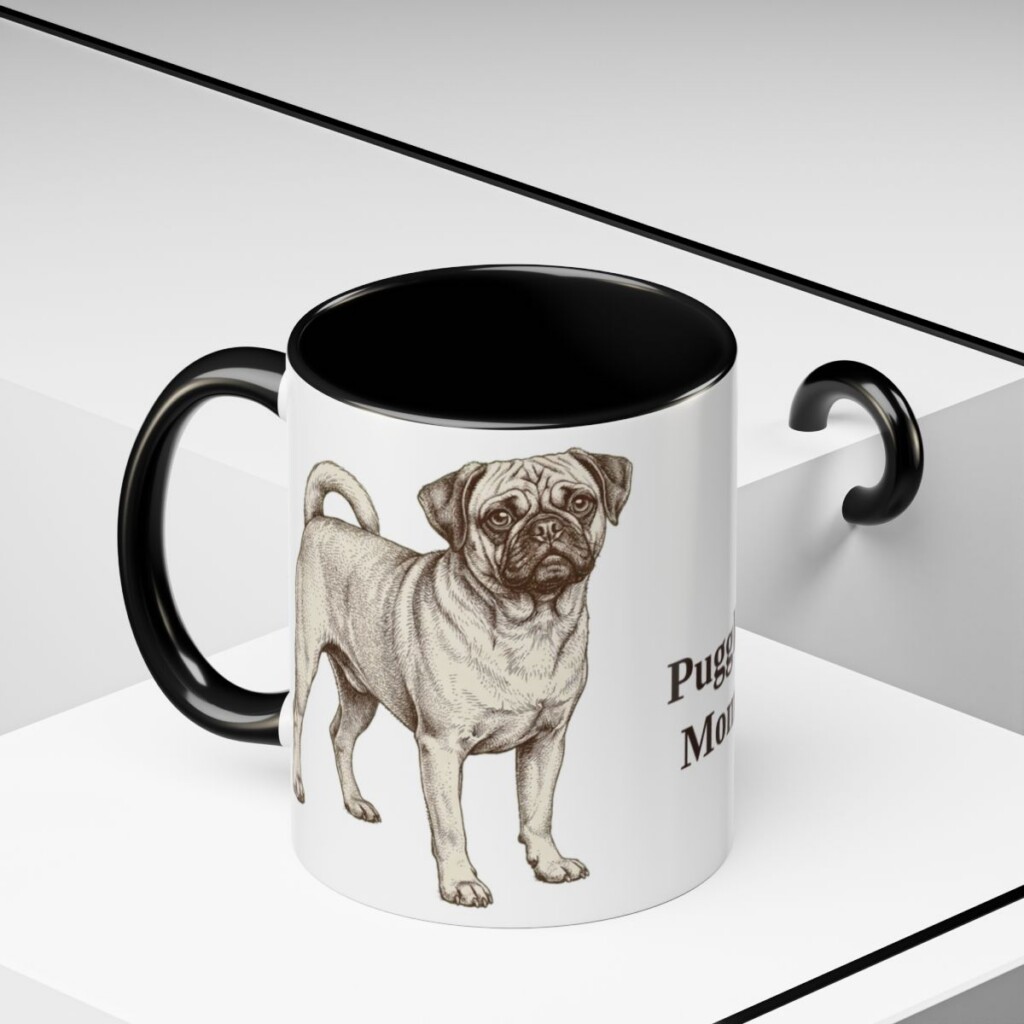 11oz Puggle Dog Mom Mug, Black, lifestyle photo
