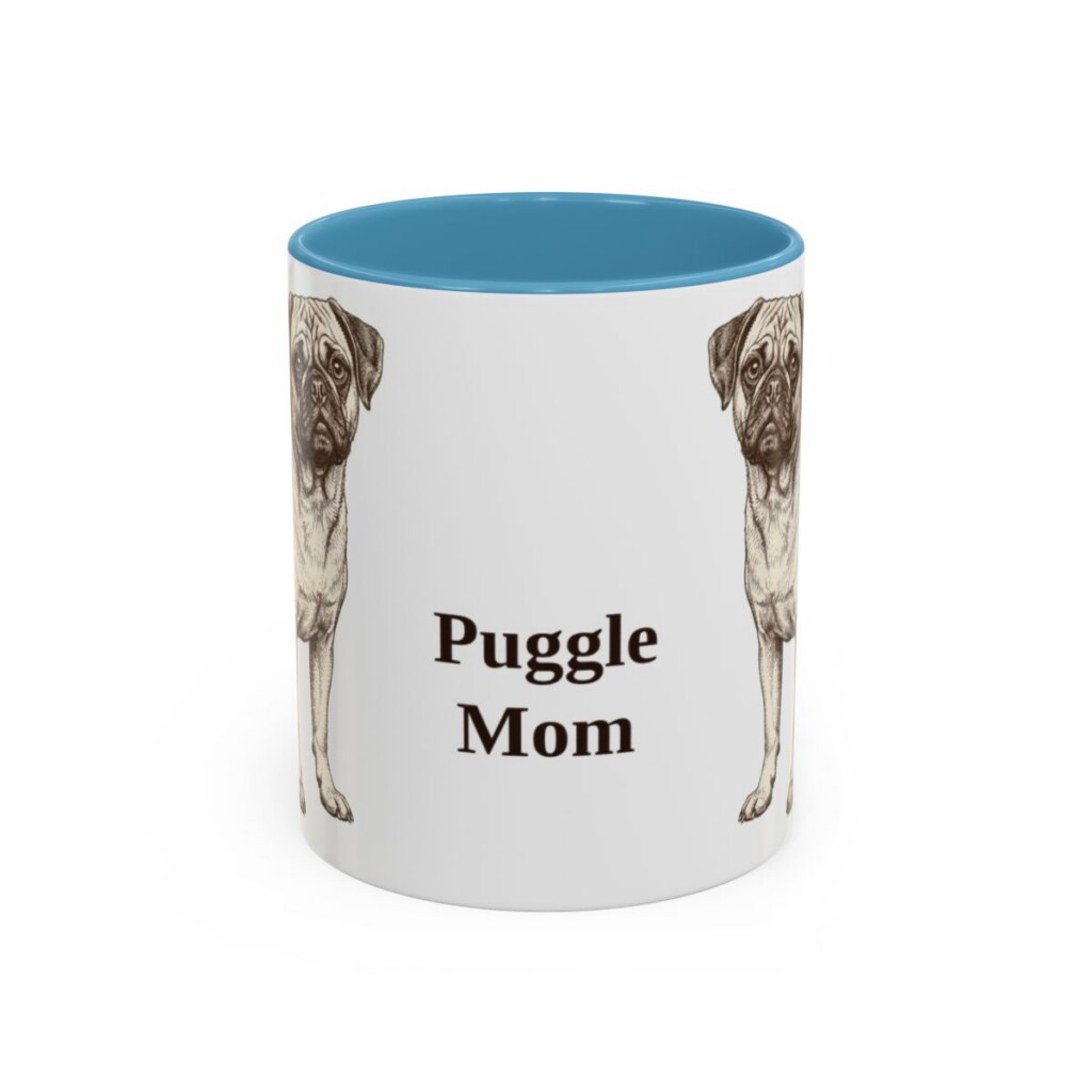 11oz Puggle Dog Mom Mug, Light Blue, front view