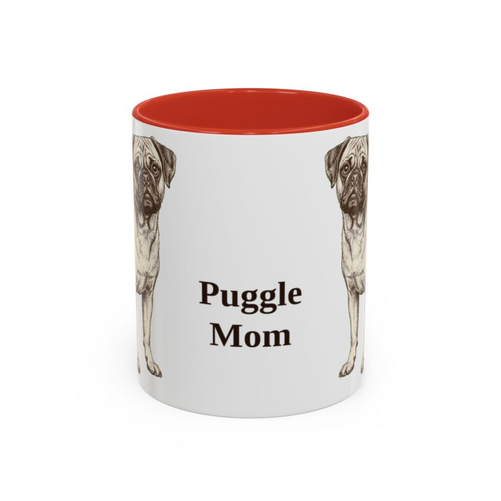 11oz Puggle Dog Mom Mug, Red, front view
