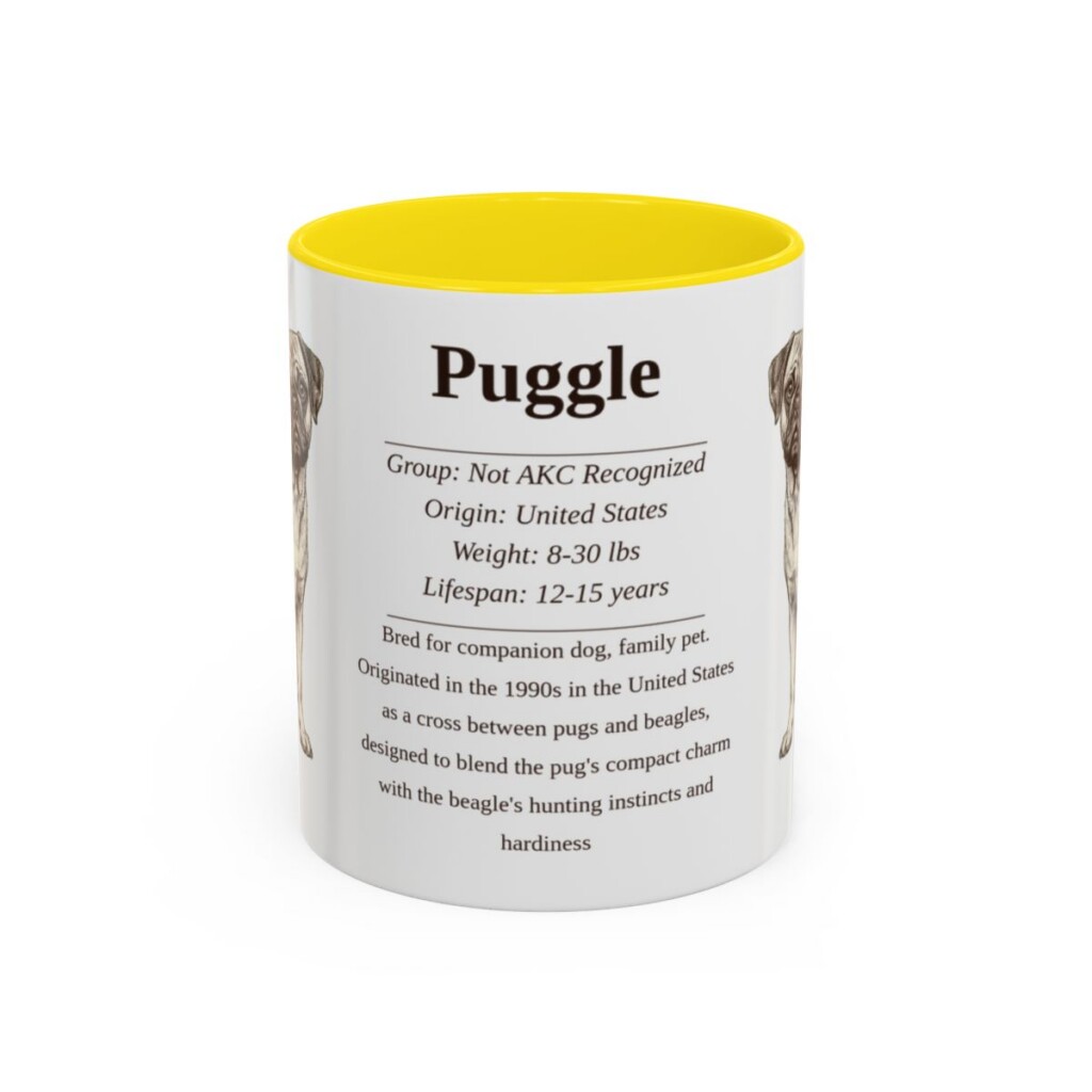 11oz Puggle Mug, Yellow, front view