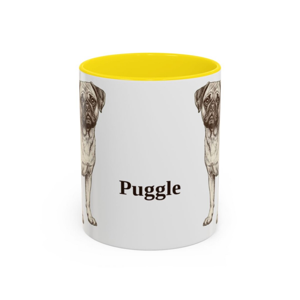 11oz Puggle Mug, Yellow, front view
