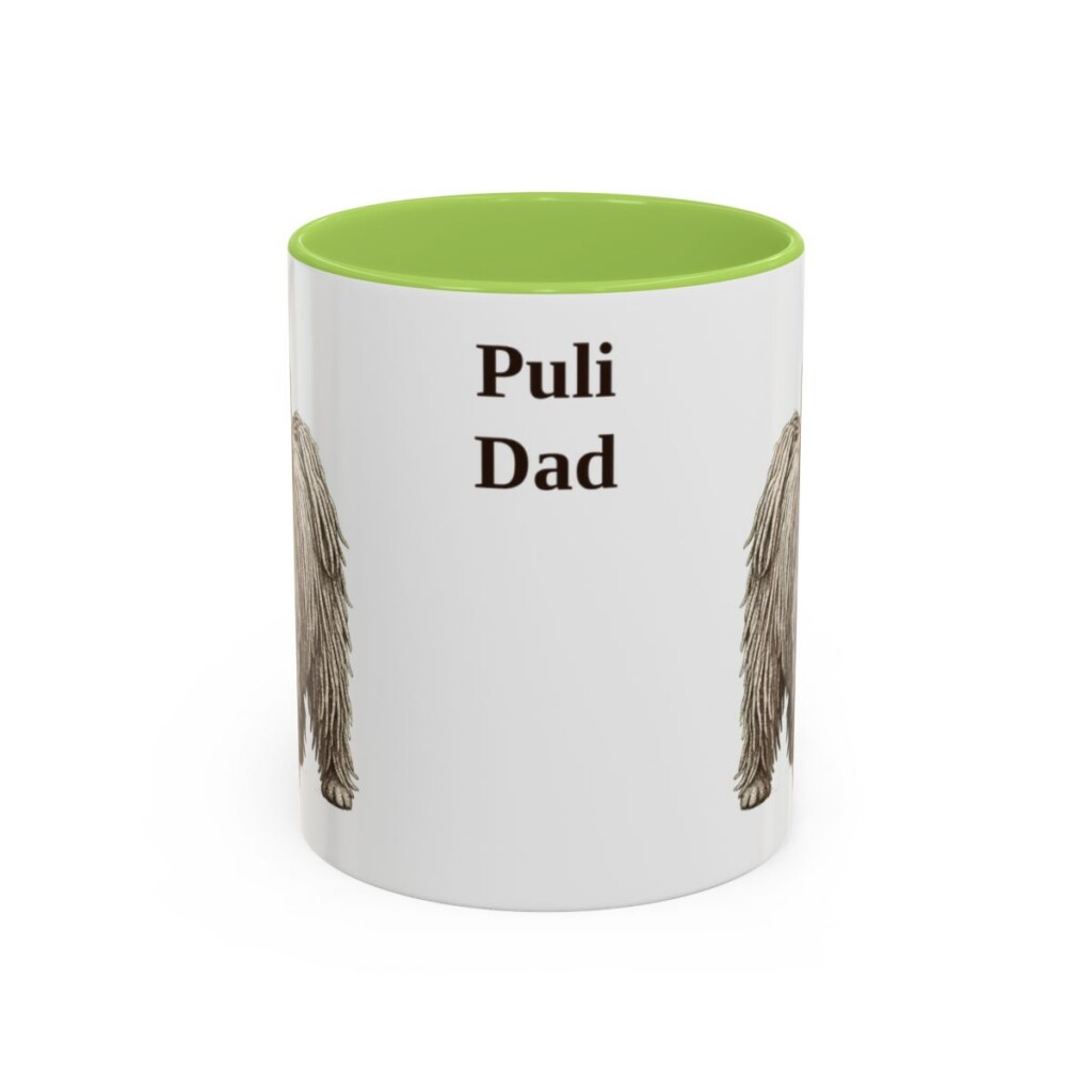 11oz Puli Dog Dad Mug, Light Green, front view