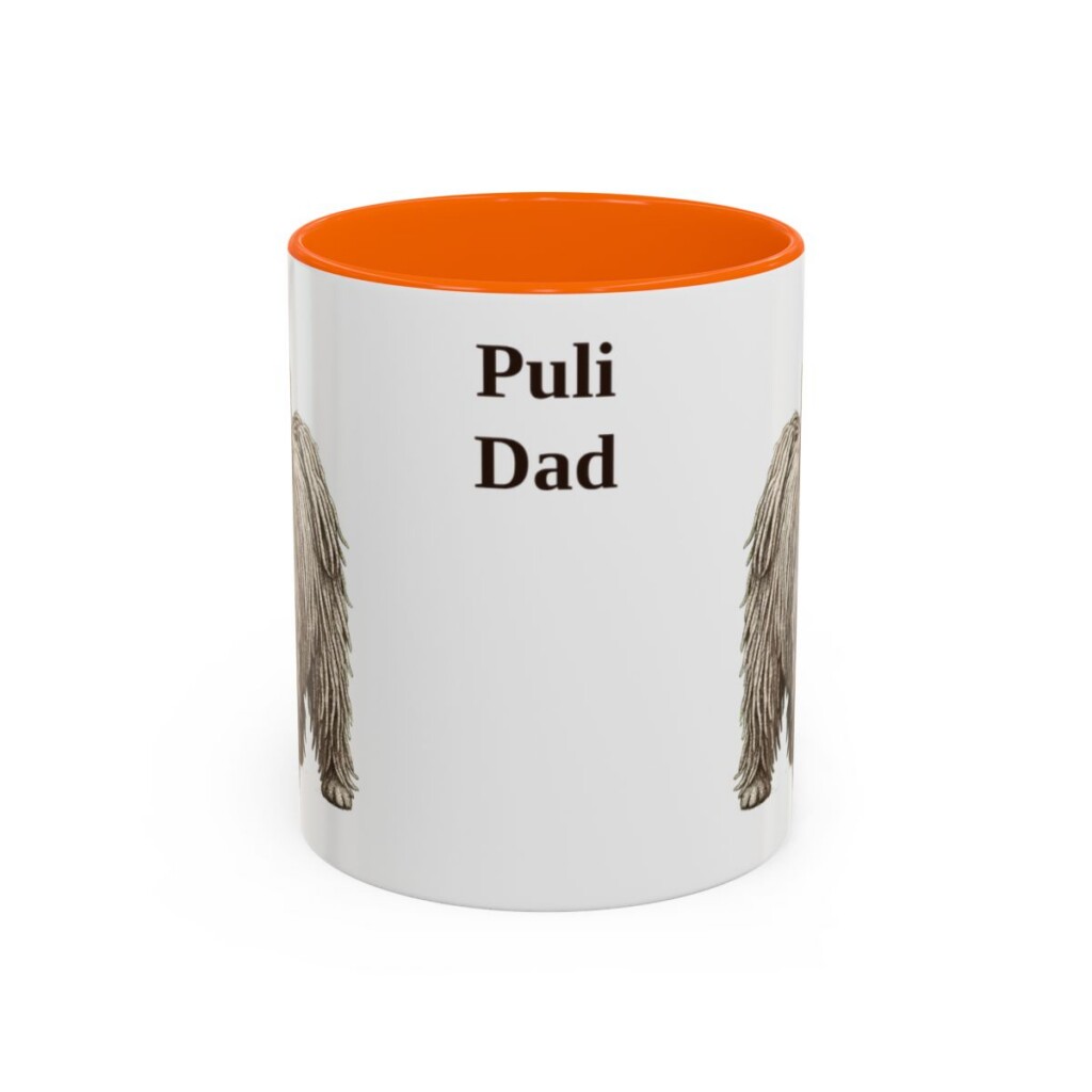 11oz Puli Dog Dad Mug, Orange, front view