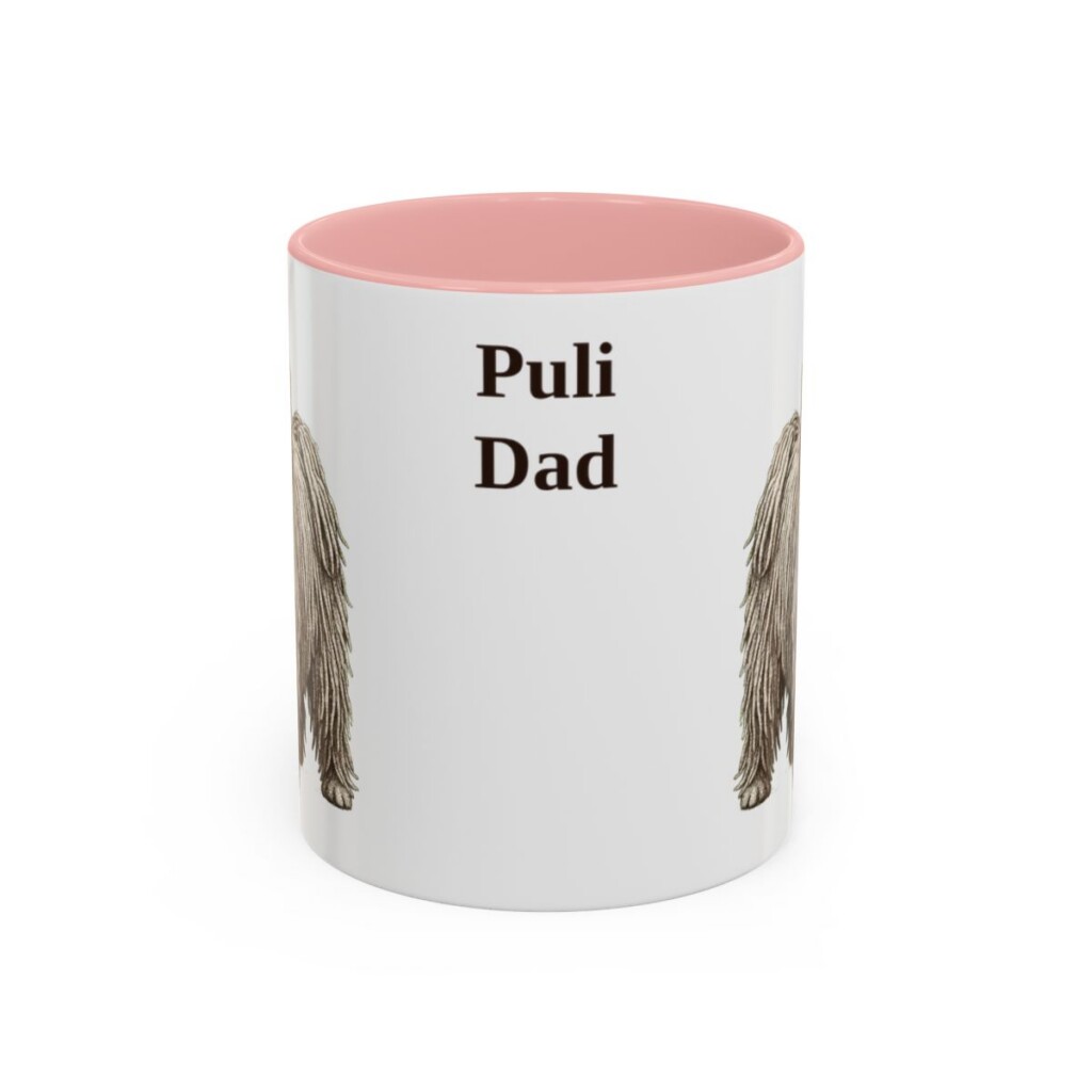 11oz Puli Dog Dad Mug, Pink, front view