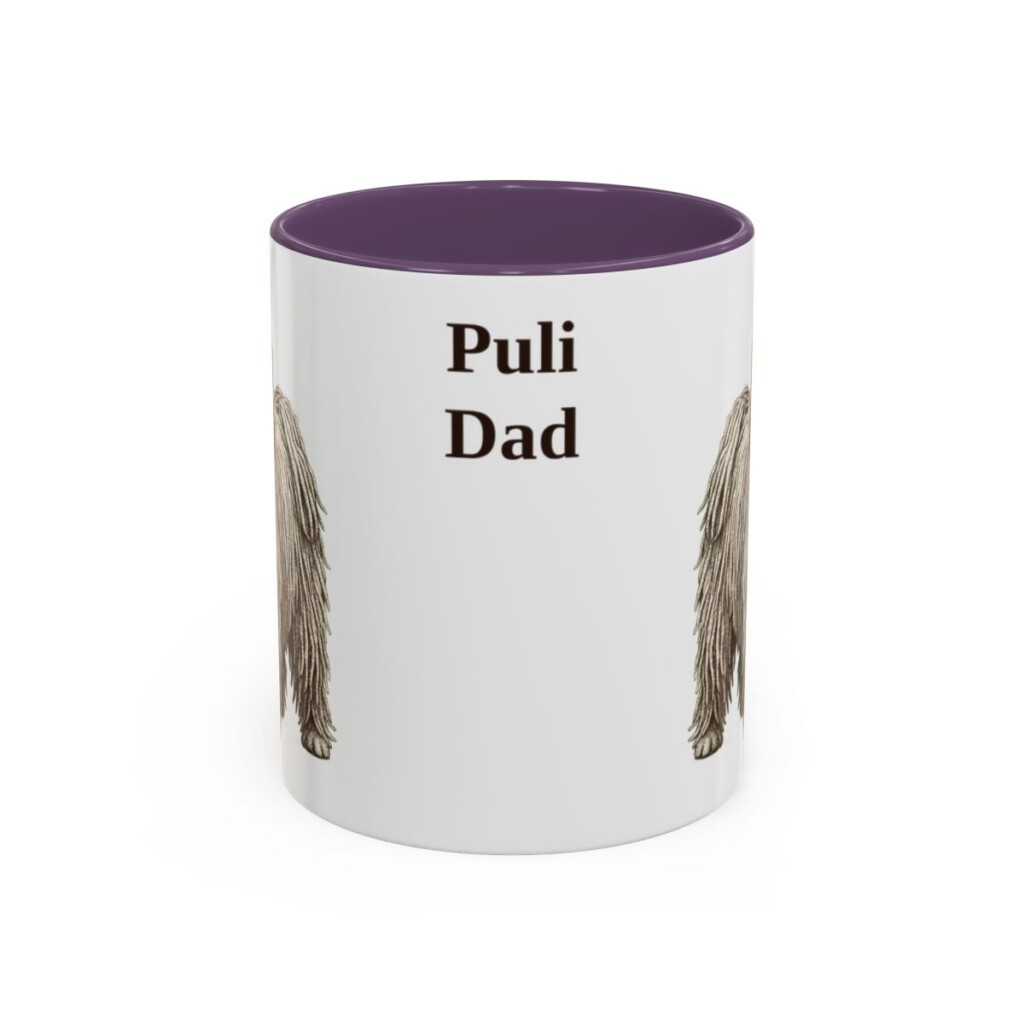 11oz Puli Dog Dad Mug, Purple, front view
