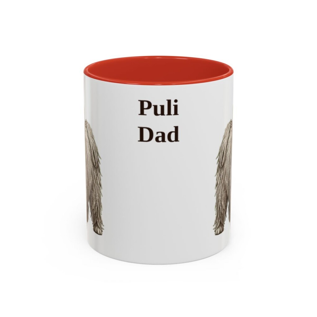 11oz Puli Dog Dad Mug, Red, front view