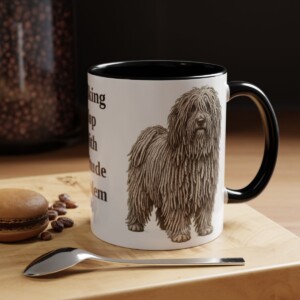 11oz Funny Puli Mug, Black, lifestyle photo