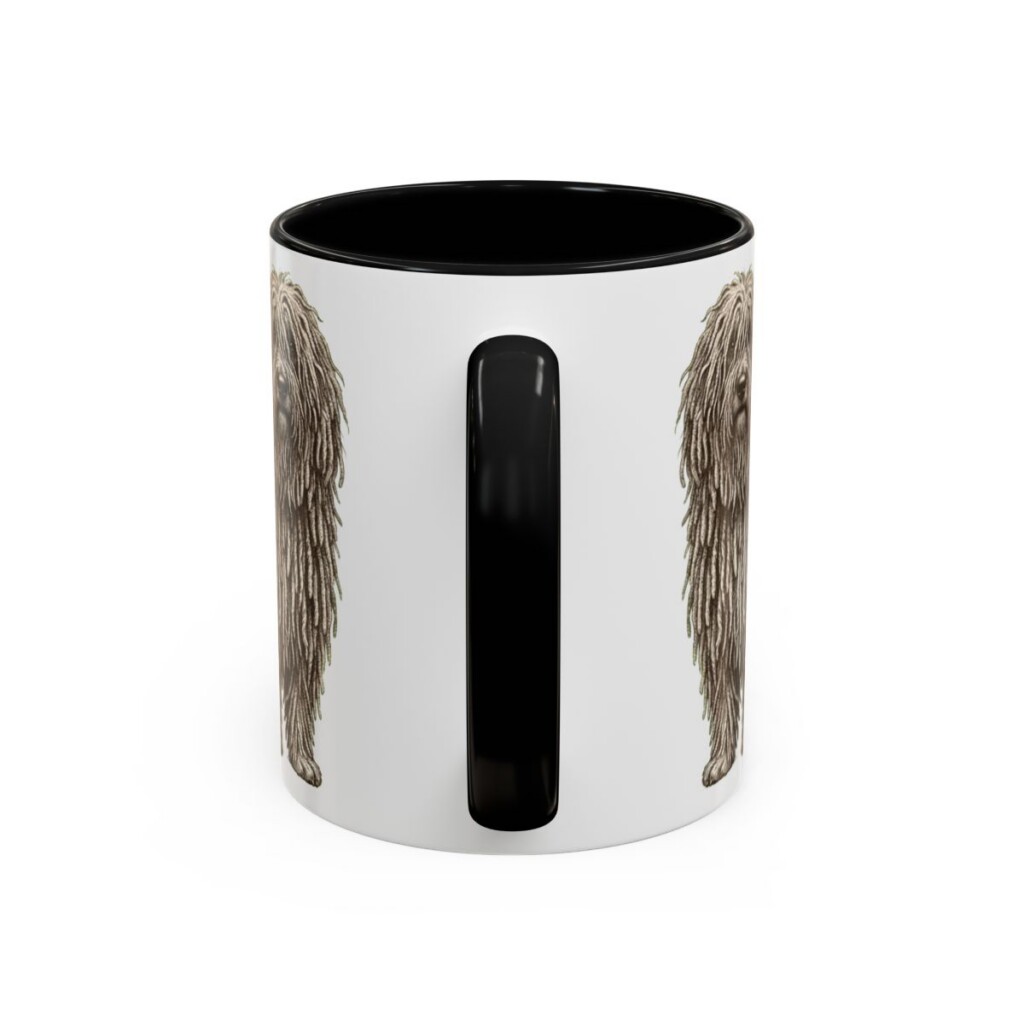 11oz Funny Puli Mug, Black, back view