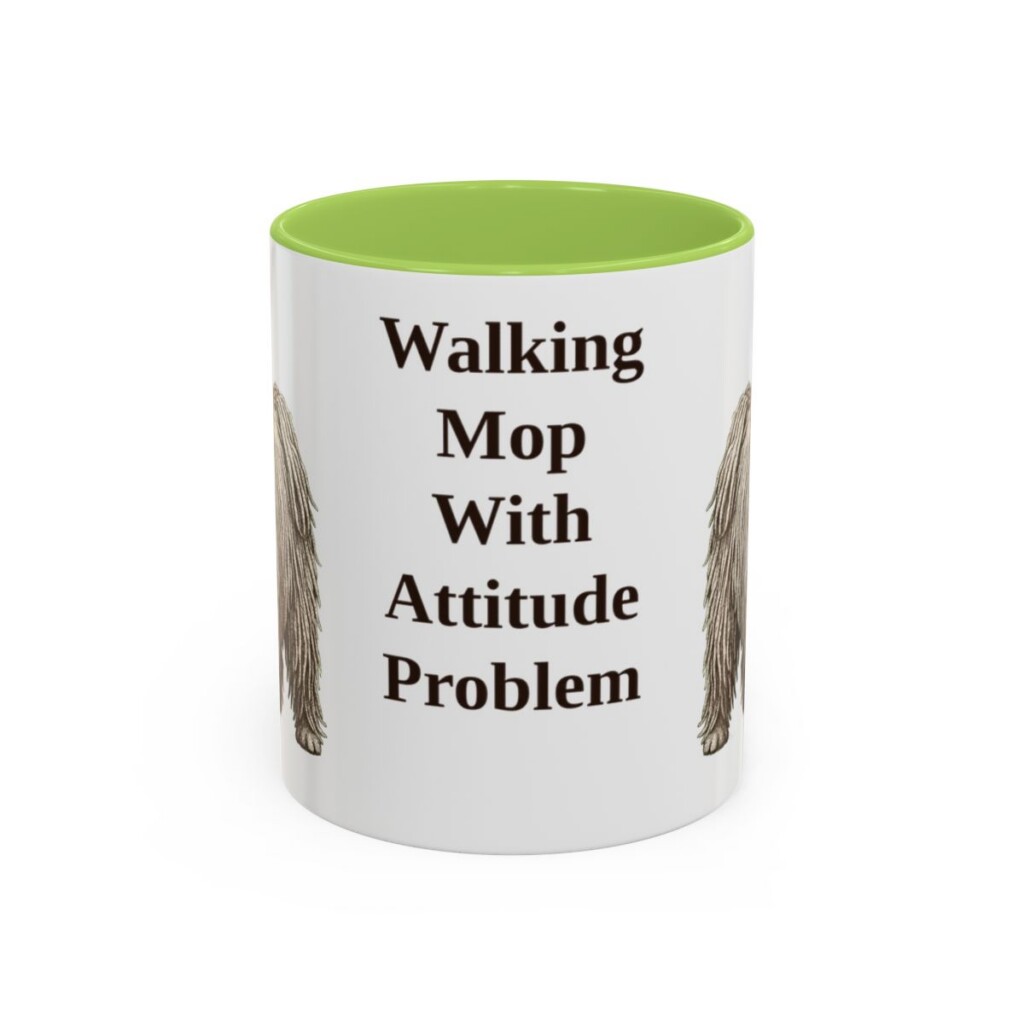 11oz Funny Puli Mug, Light Green, front view
