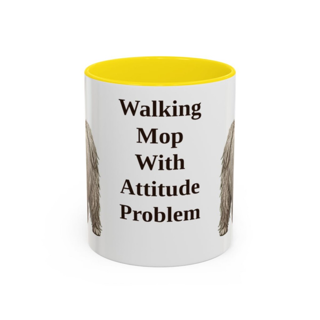 11oz Funny Puli Mug, Yellow, front view