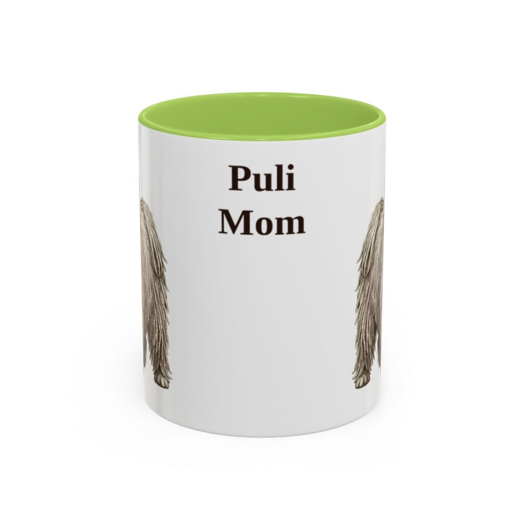 11oz Puli Dog Mom Mug, Light Green, front view