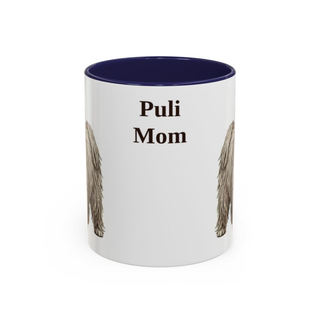 11oz Puli Dog Mom Mug, Navy, front view