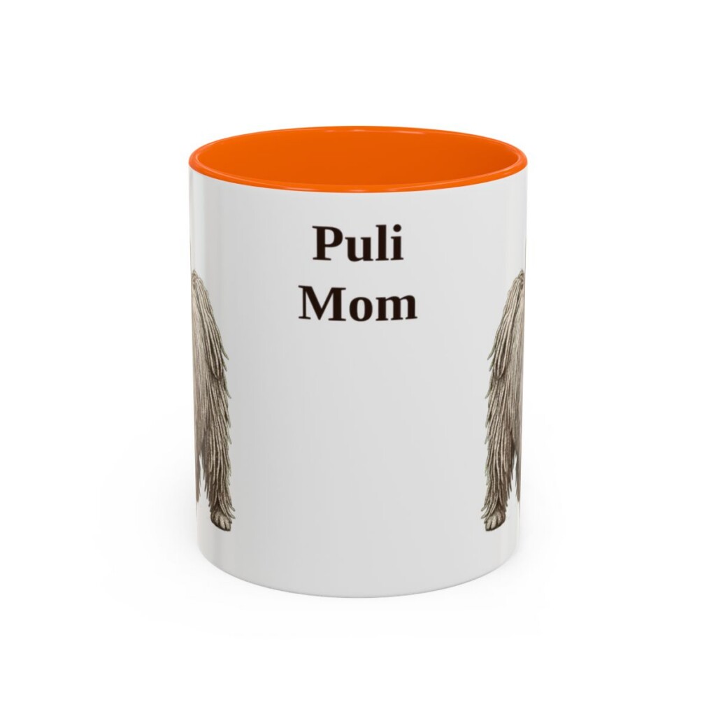 11oz Puli Dog Mom Mug, Orange, front view