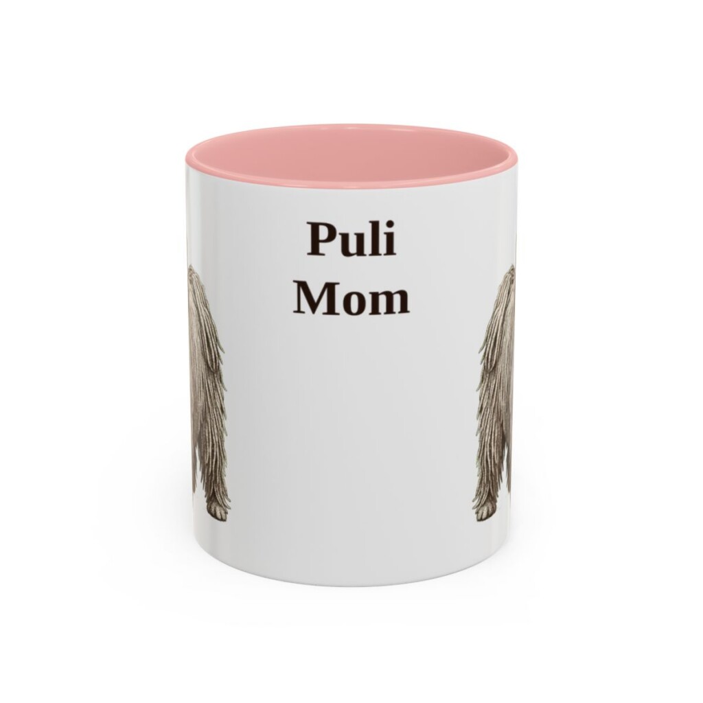 11oz Puli Dog Mom Mug, Pink, front view