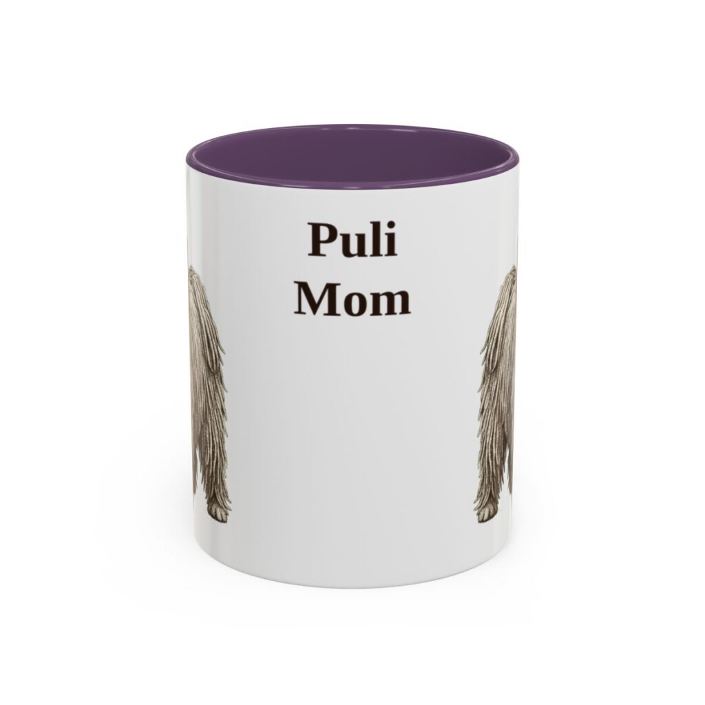 11oz Puli Dog Mom Mug, Purple, front view