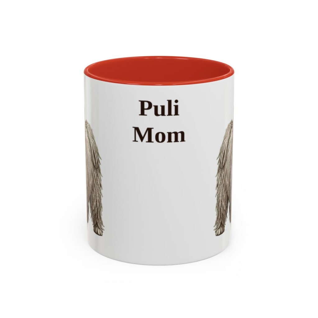 11oz Puli Dog Mom Mug, Red, front view
