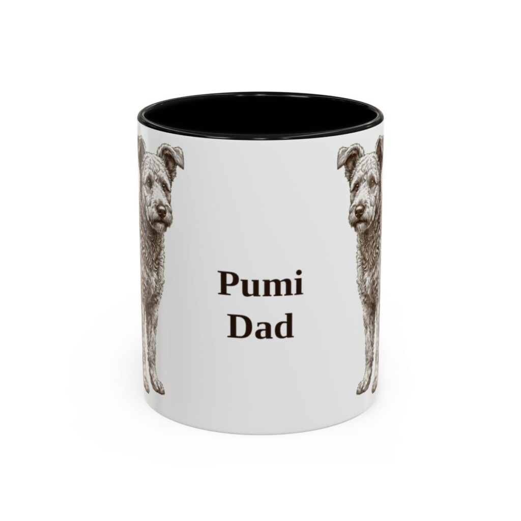 11oz Pumi Dog Dad Mug, Black, front view