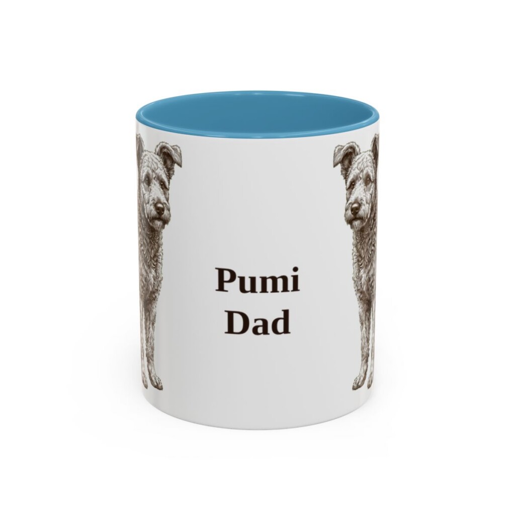 11oz Pumi Dog Dad Mug, Light Blue, front view