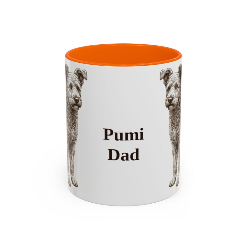 11oz Pumi Dog Dad Mug, Orange, front view