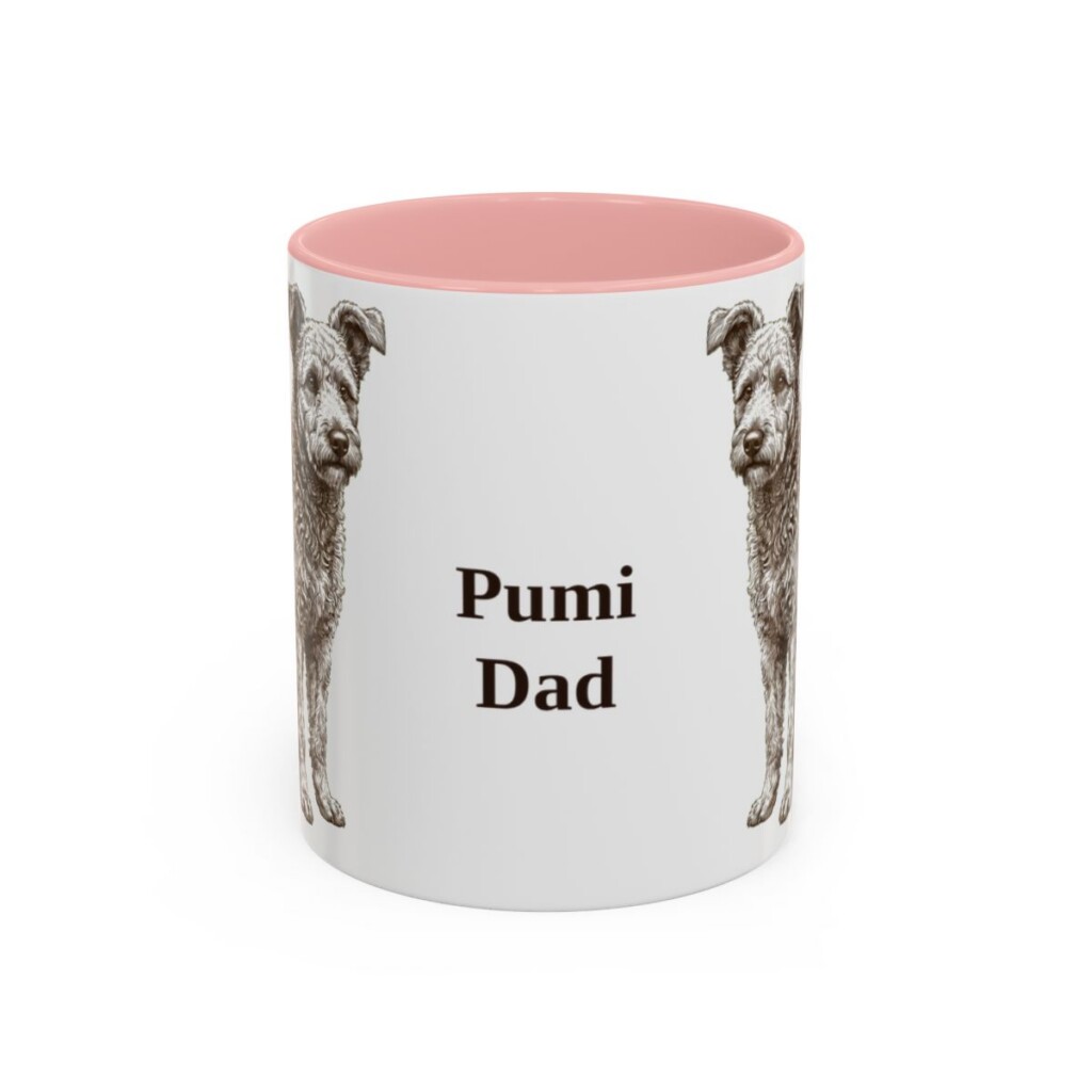 11oz Pumi Dog Dad Mug, Pink, front view