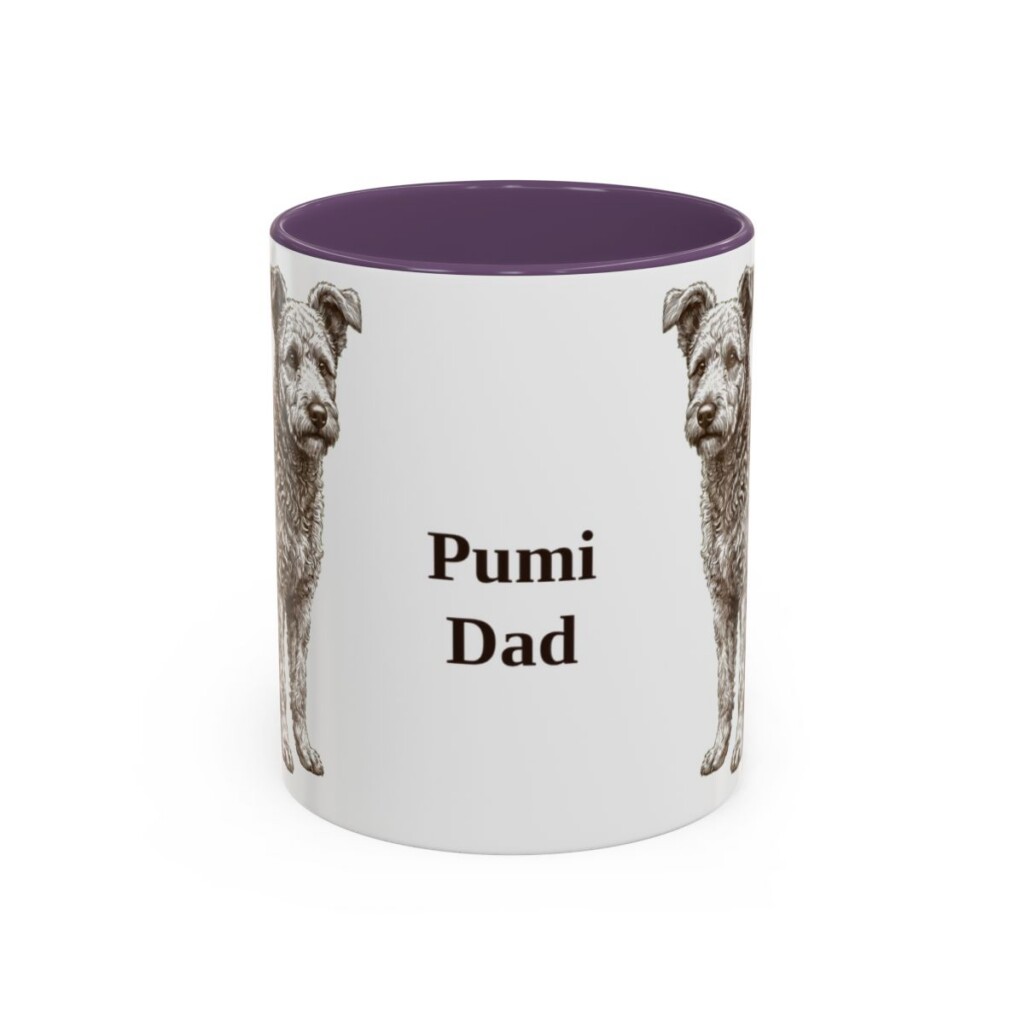 11oz Pumi Dog Dad Mug, Purple, front view