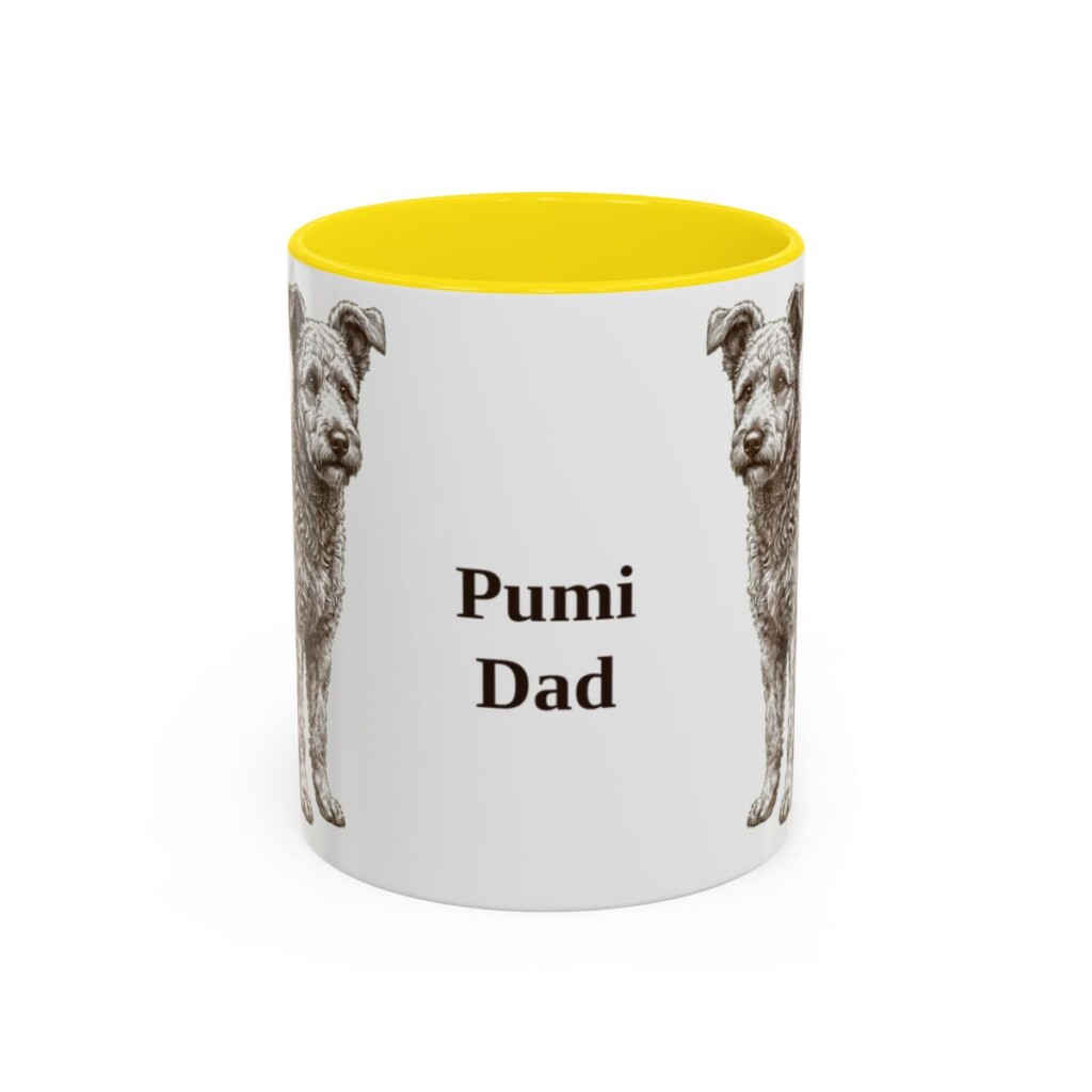 11oz Pumi Dog Dad Mug, Yellow, front view