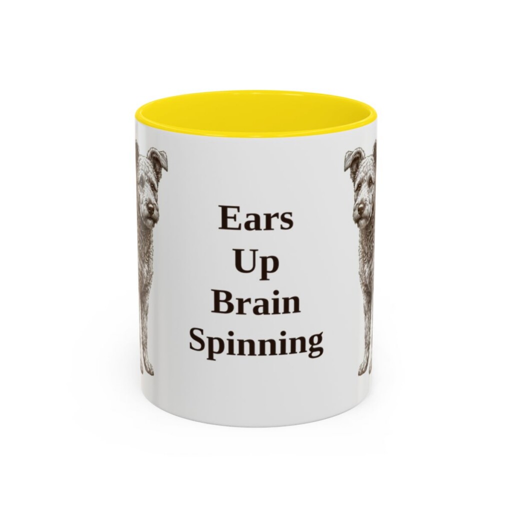 11oz Funny Pumi Mug, Yellow, front view