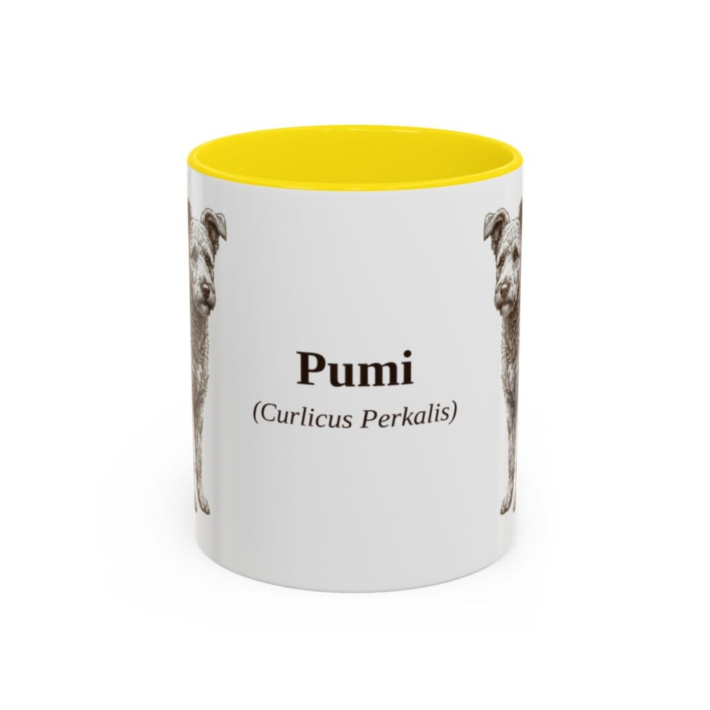 11oz Pumi Latin Mug, Yellow, front view