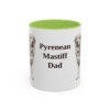 11oz Pyrenean Mastiff Dog Dad Mug, Light Green, front view