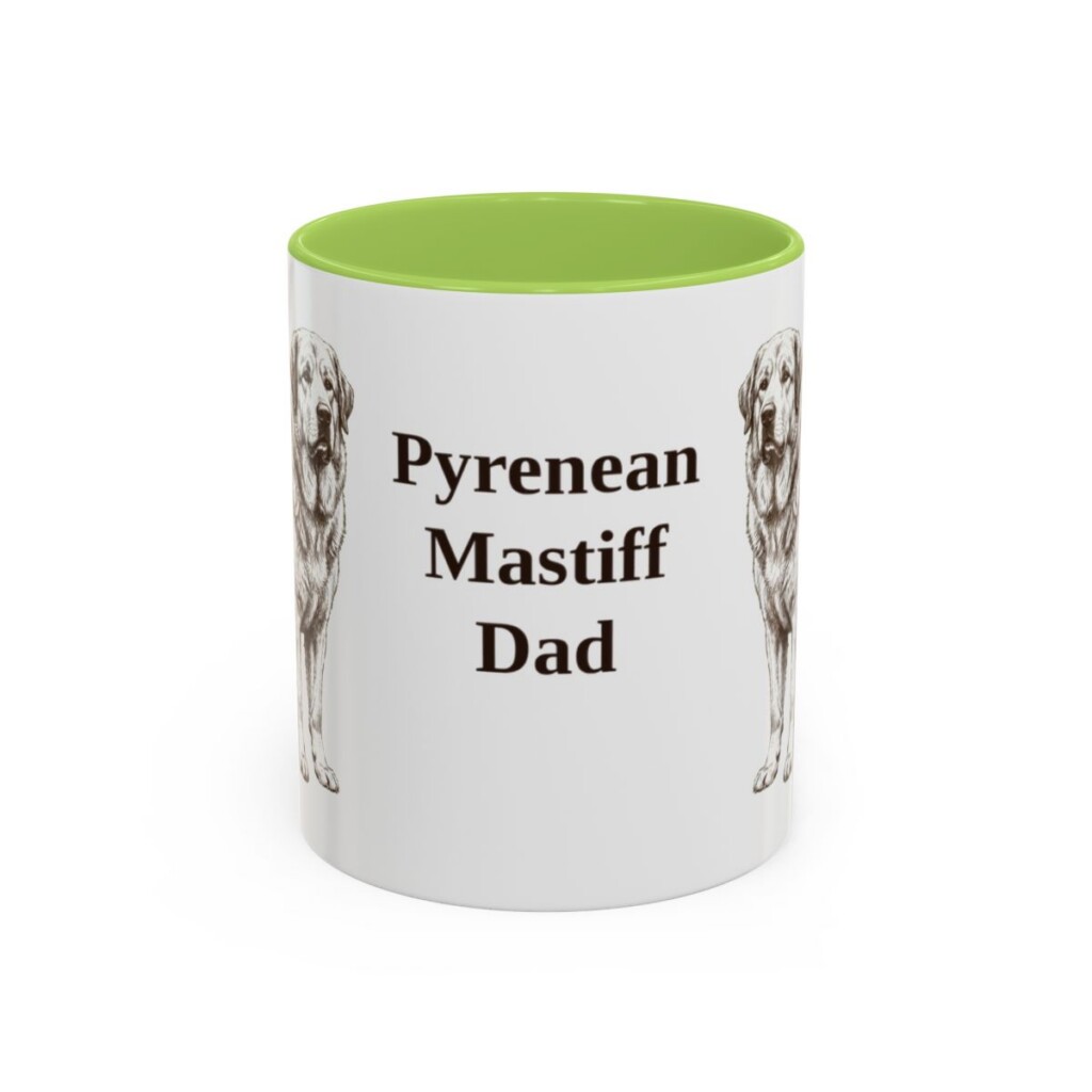 11oz Pyrenean Mastiff Dog Dad Mug, Light Green, front view