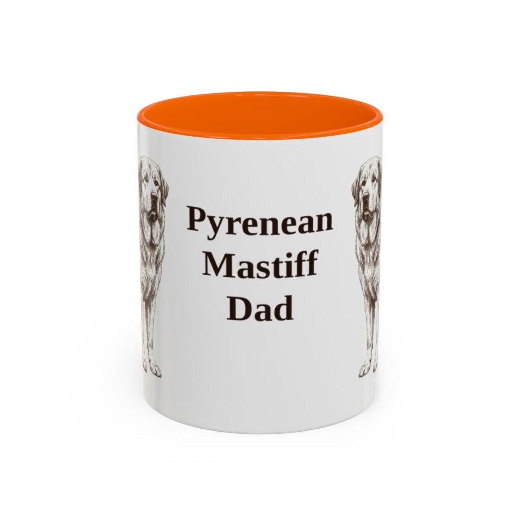 11oz Pyrenean Mastiff Dog Dad Mug, Orange, front view
