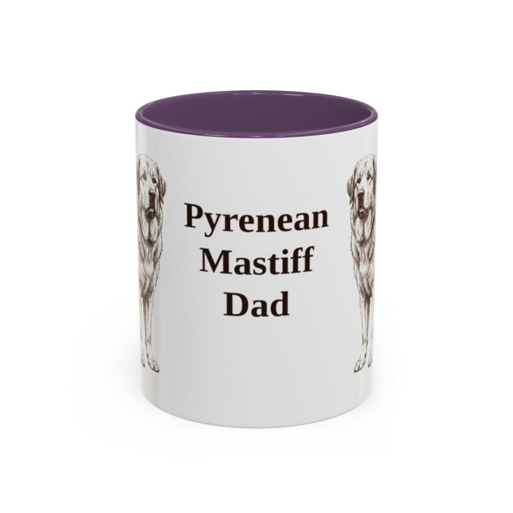 11oz Pyrenean Mastiff Dog Dad Mug, Purple, front view
