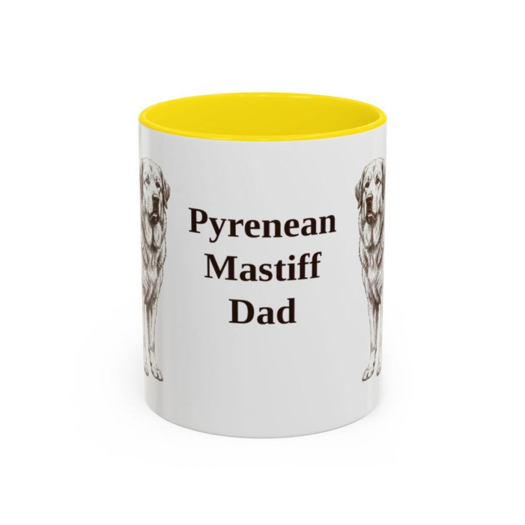 11oz Pyrenean Mastiff Dog Dad Mug, Yellow, front view
