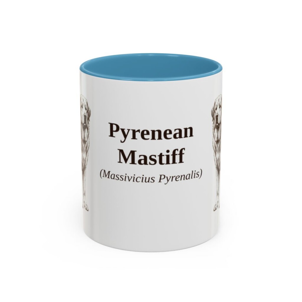 11oz Pyrenean Mastiff Latin Mug, Light Blue, front view