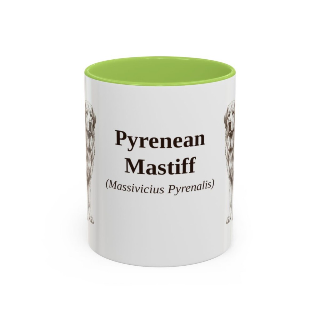 11oz Pyrenean Mastiff Latin Mug, Light Green, front view