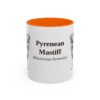 11oz Pyrenean Mastiff Latin Mug, Orange, front view