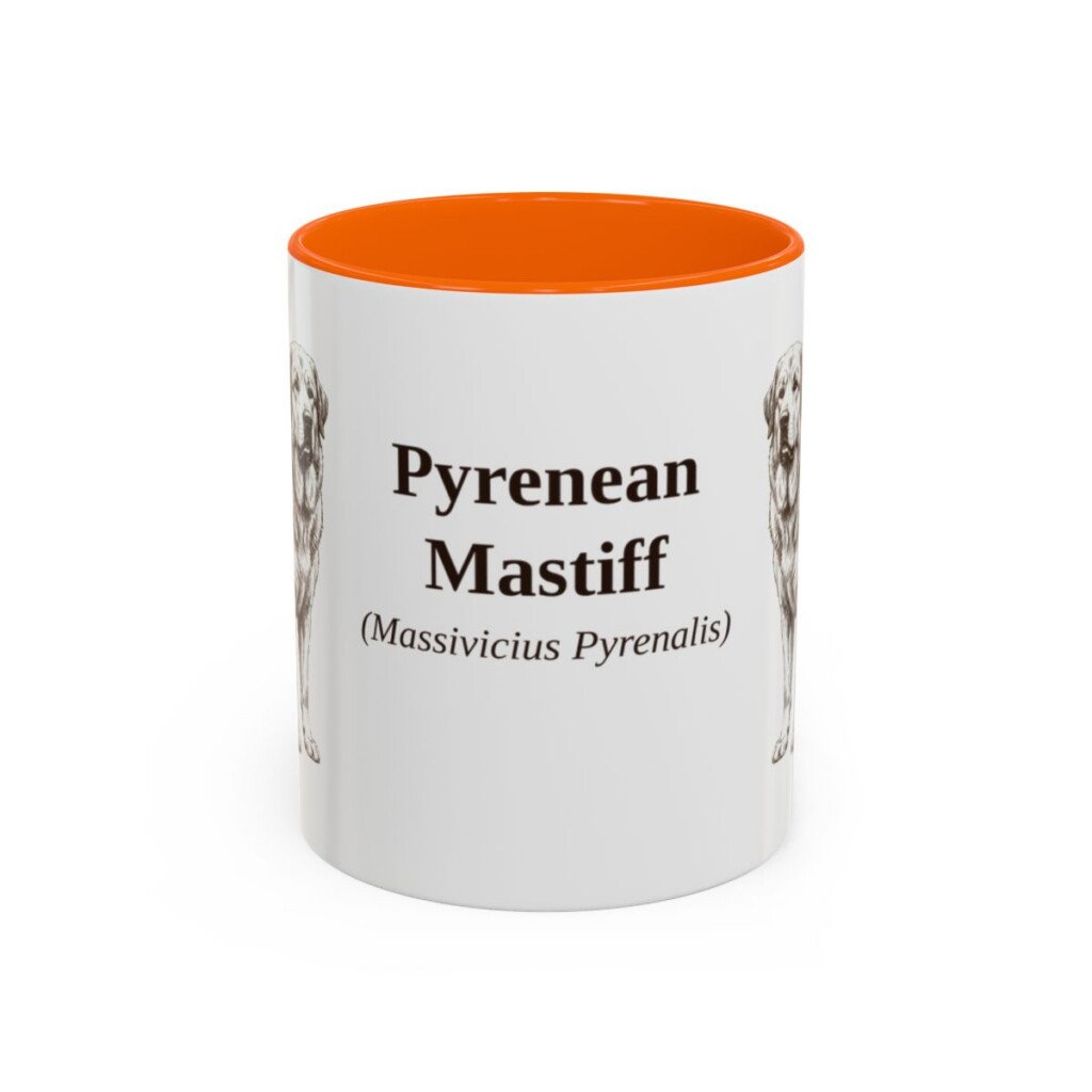 11oz Pyrenean Mastiff Latin Mug, Orange, front view