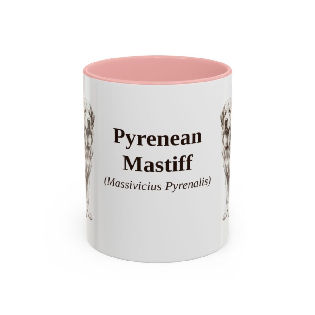 11oz Pyrenean Mastiff Latin Mug, Pink, front view