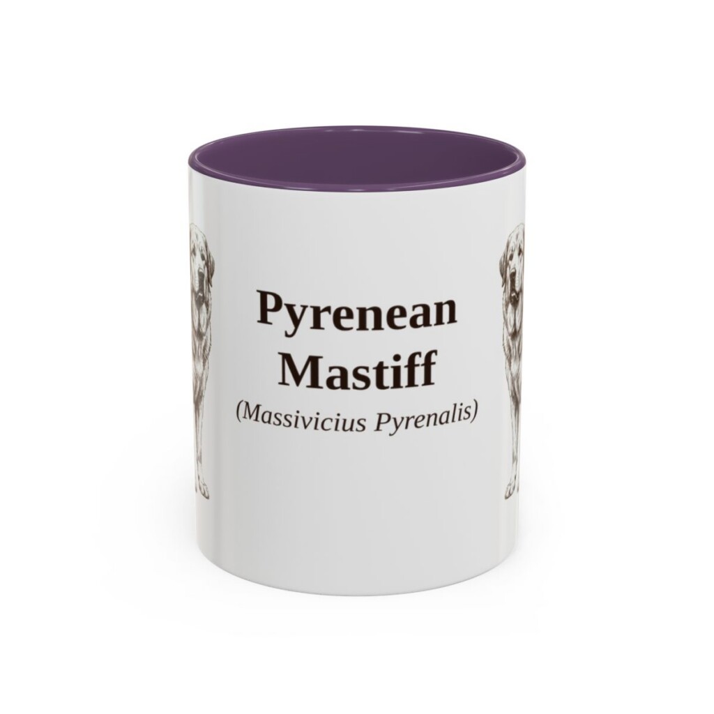11oz Pyrenean Mastiff Latin Mug, Purple, front view